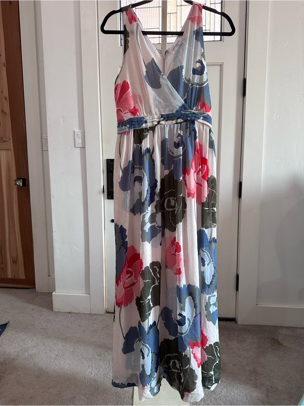 Motherhood Maternity Ivory Dress with Blue & Pink Accents